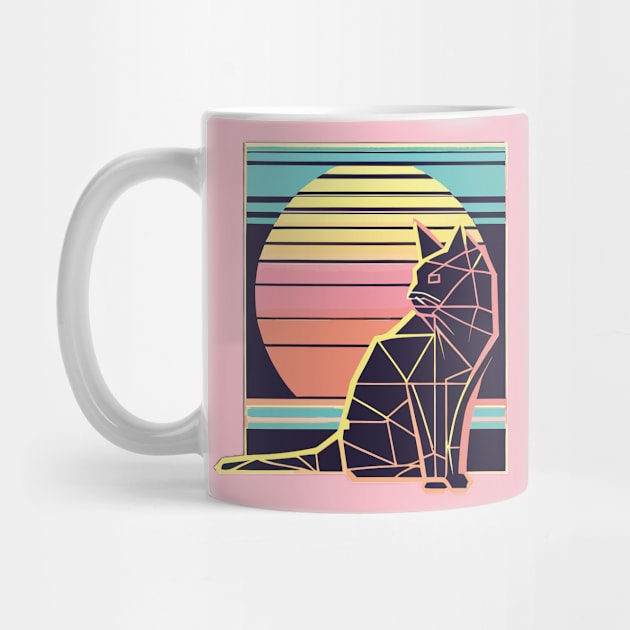 Vintage 80s Geometric Cat with Sunset by Jabir